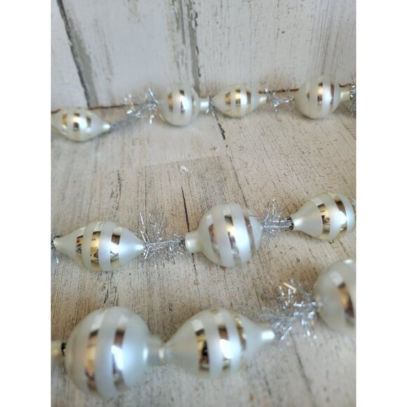 Vintage ball blown glass Garland silver stripe Xmas home decor - Picture 8 of 12